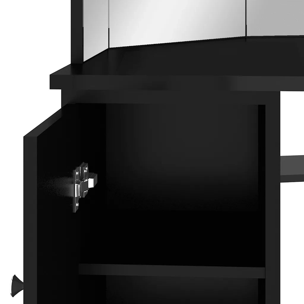 Toeletta | Tavolino da Trucco Angolare con LED Nero 111x54x141,5 cm