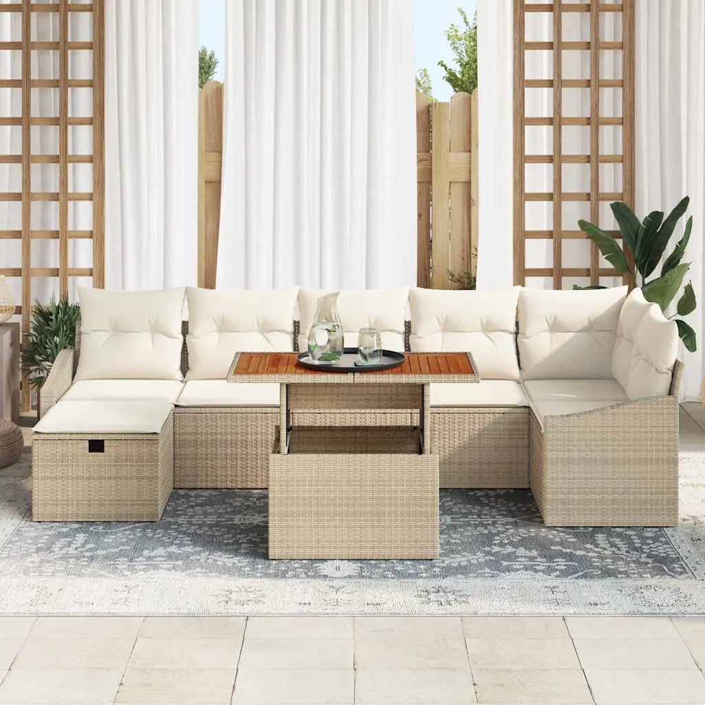 Set Divano da Giardino 8 pcs Beige polyrattan