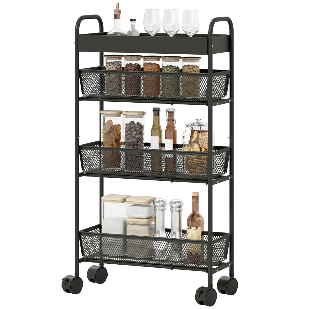 Carrello portaoggetti 4 ripiani con rotelle ¨C Xylo ¨C 3 cassetti scorrevoli metallo nero 19x43x80cm