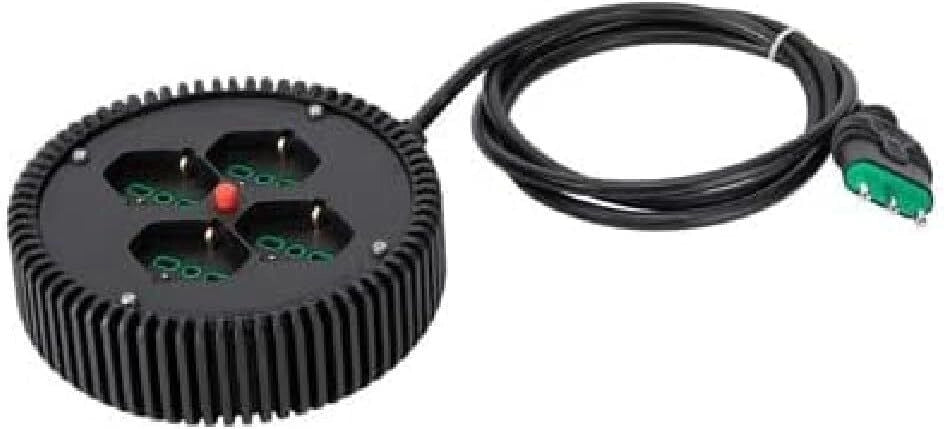 Fanton 42040 Multipresa Rotonda in PVC 4 Prese Bipasso Italo-Tedesche 16A con Disgiuntore Termico Cavo 2 m colore Nero