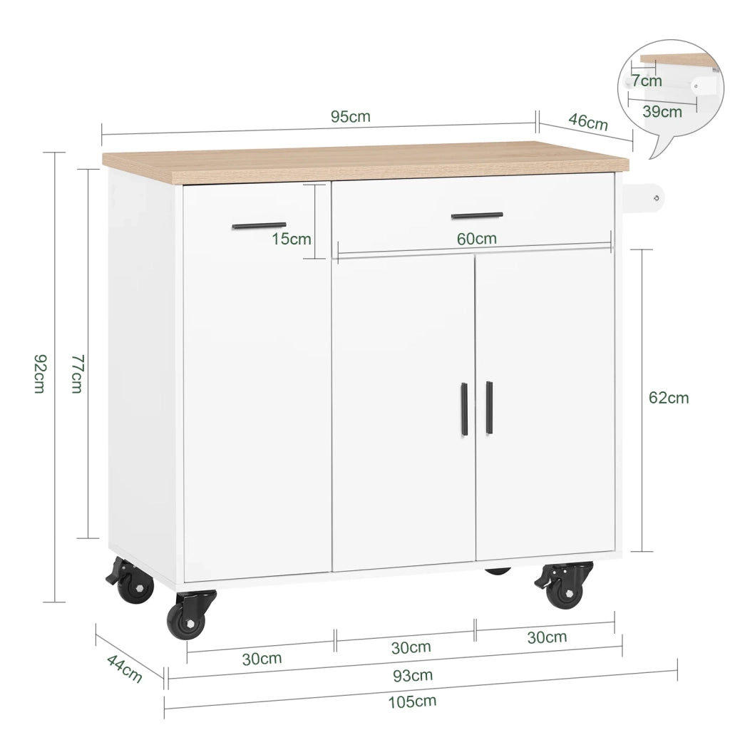 Mobile da cucina Isola cucina con 2 ante e 2 cassetto Credenza buffet Carrello cucina 105x46x92 cm FKW126-WN