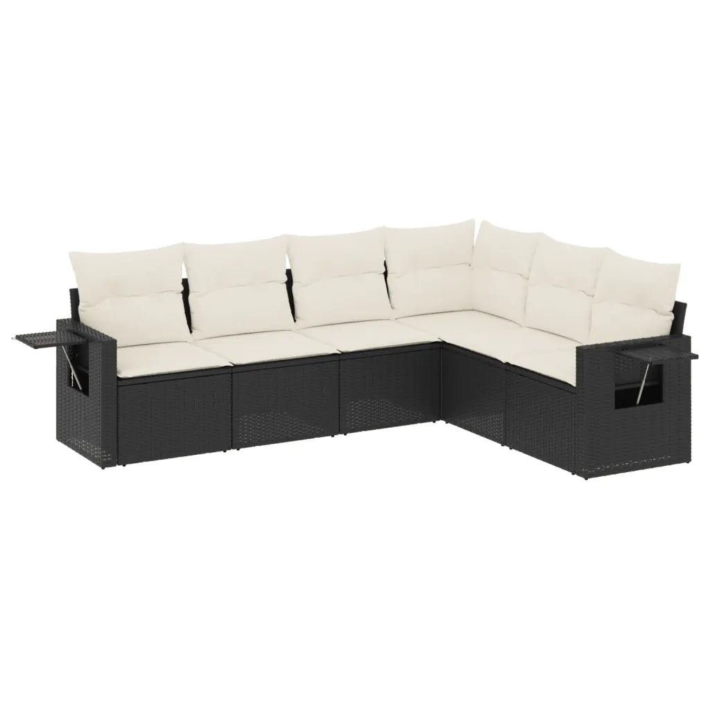Set Divano da Giardino 6 pz con Cuscini Nero in Polyrattan 3220205