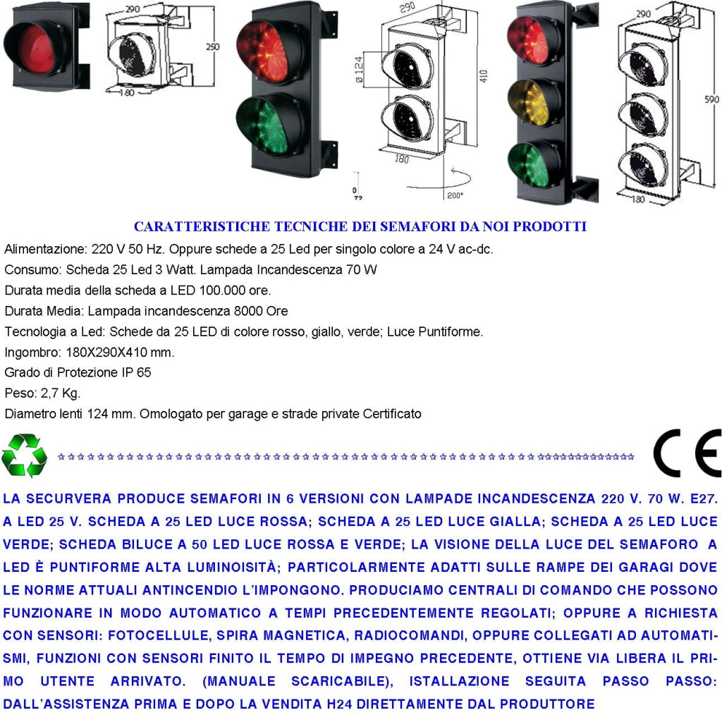 Semaforo Esterno IP65 Kit Impianto Semaforico da 24 Led Rossi e 24 Led Verdi Funzioni Automatiche Cicliche a Tempo Regolabili da 8 a 120° Alimentazione 230 V Hz 3W Omologato Garage Parcheggio e Garage