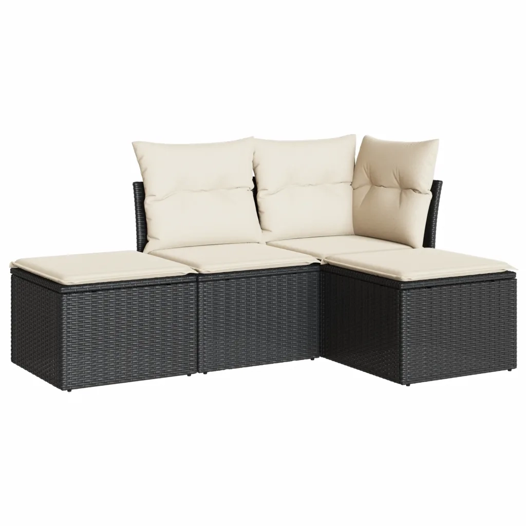 Set Divani da Giardino 4 pz con Cuscini Nero in Polyrattan 3249315
