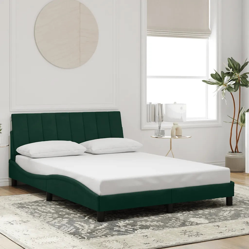 Letto matrimoniale | Letto per adulti | Giroletto senza Materasso Hanko Verde Scuro 140x190 cm in Velluto