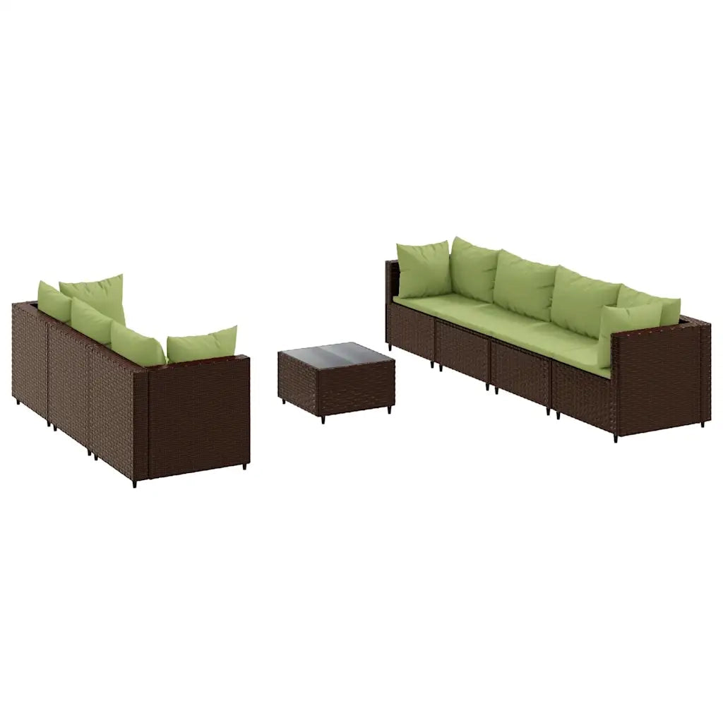 Set Divani da Giardino 8 pz con Cuscini in Polyrattan Marrone