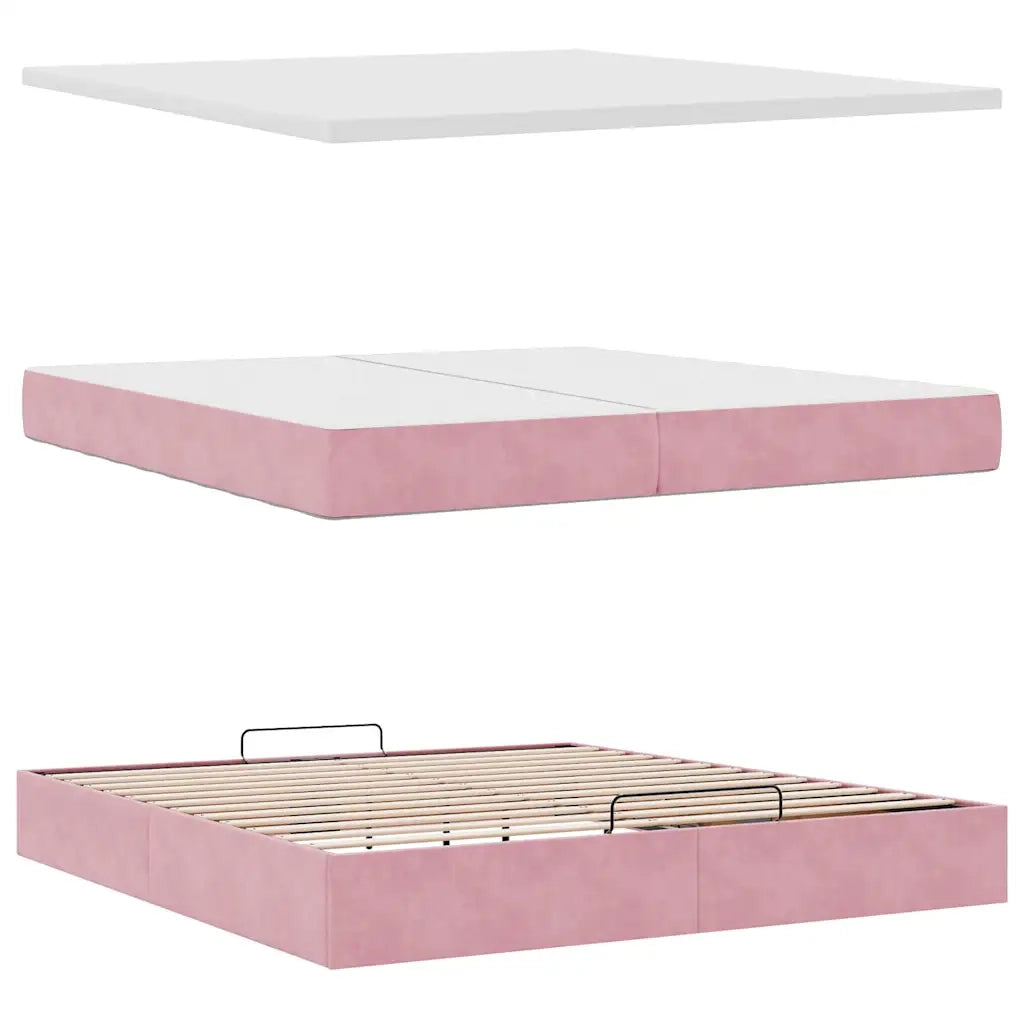 Struttura Letto Pouf con Materassi Rosa 200x200 cm Velluto 3312721