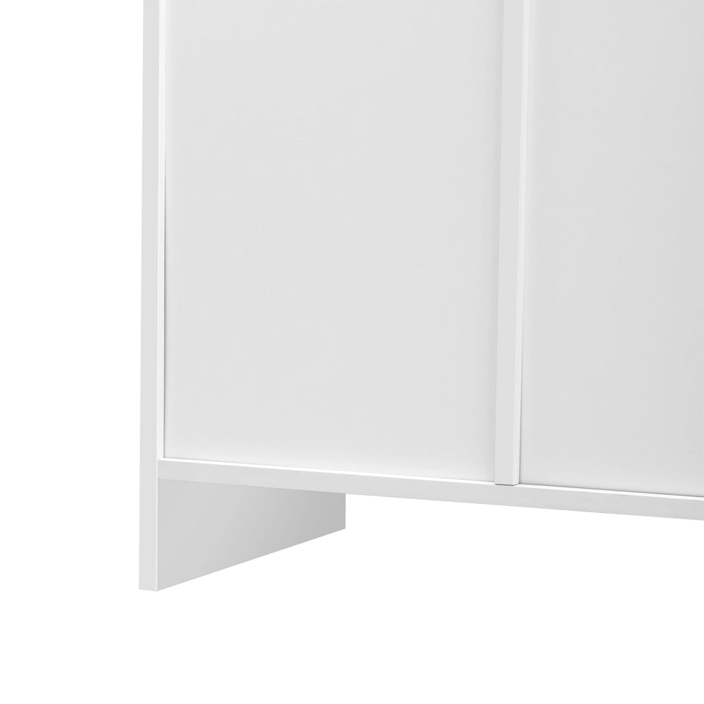 Credenza 4 Ante con Vetro e 2 Cassetti ¨C MINIMAL ¨C Legno e Bianco