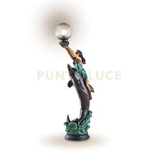 BRONZE Statua bronzo donna e delfino con sfera fum attacco E27