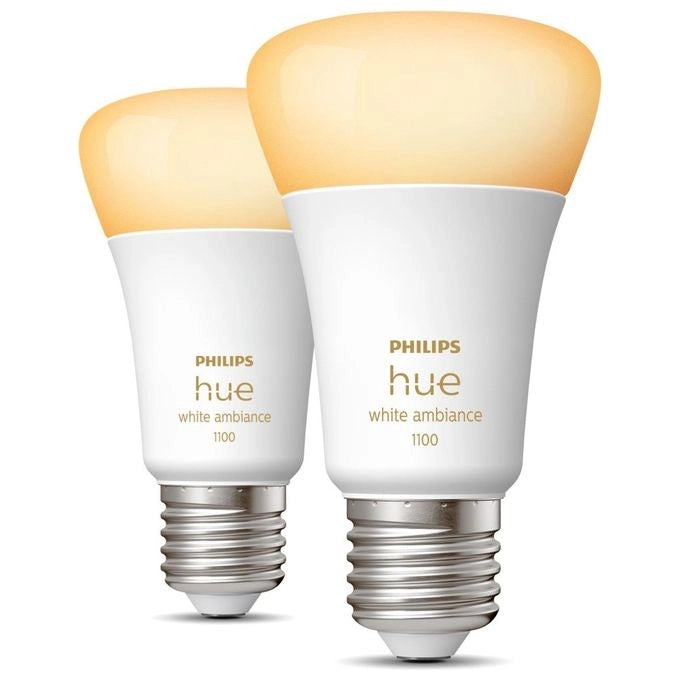 Philips Hue 929002468404 White Ambiance Lampadina LED Smart A60 E27 8W 1100 lm Dimmabile Bluetooth ZigBee Confezione da 2 colore Bianco