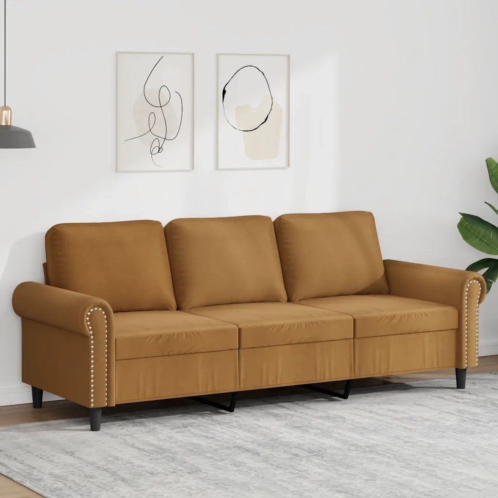 Divano a 3 Posti Marrone 180 cm in Velluto 359546