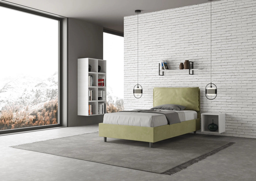 BS COM Letto una piazza e mezza con rete imbottito 120x210 microfibra tè verde