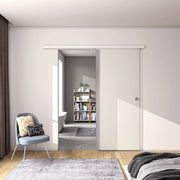 100x225 cm Porta Scorrevole in Vetro da 8 mm Temperato Opaco con Pellicola Anti-frantumi con Binario in Alluminio Bianco Verniciato