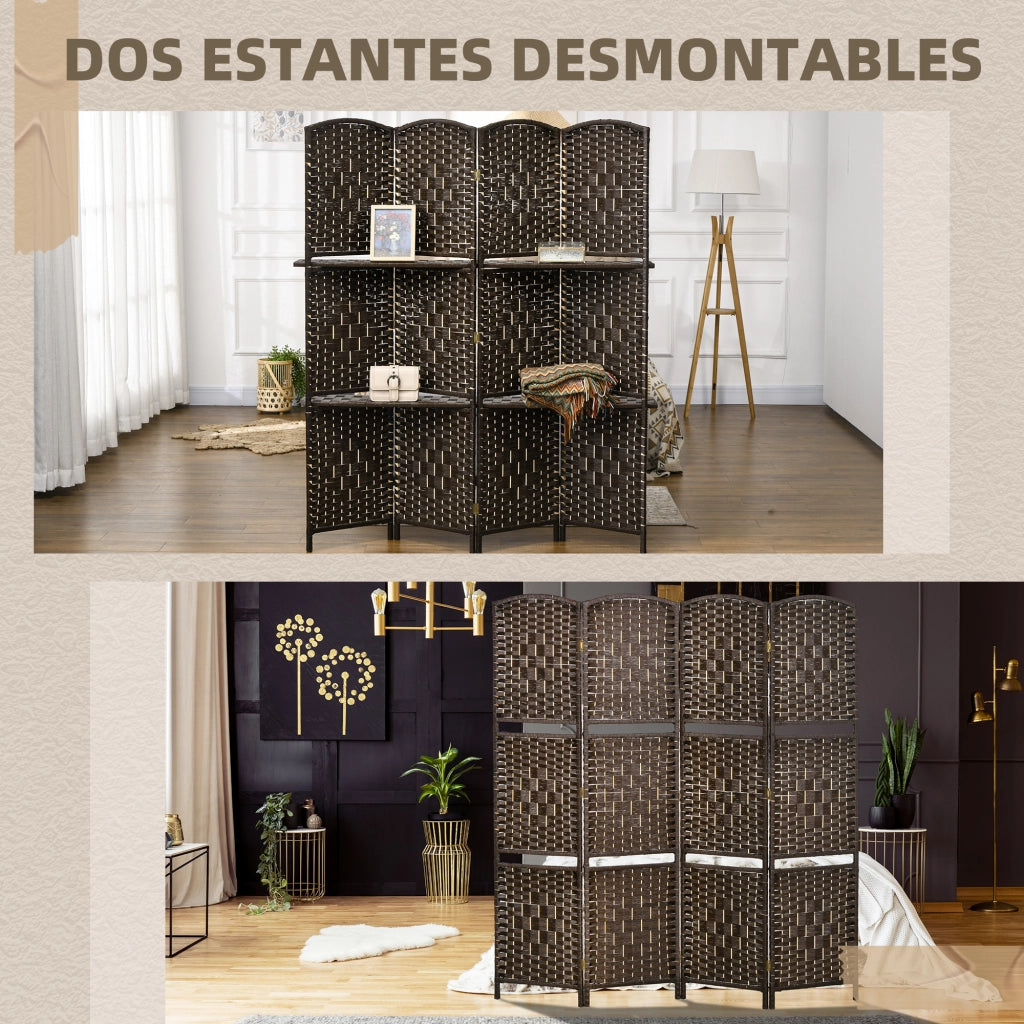 Paravento 4 Pannelli con Ripiani ¨C zephmum ¨C 160x170 cm Marrone Legno
