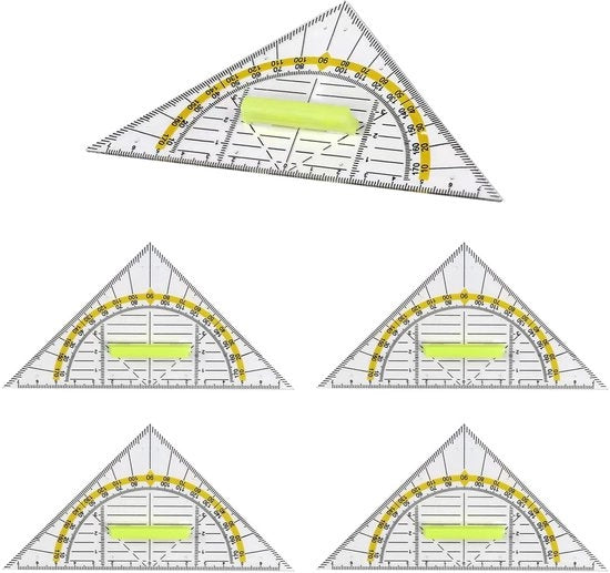 Set di Riferimento Geometrico a 5 Facce - Flessibile/Transparente - Manico - Modello Circolare - Strumento di Disegno Preciso - Scala con Resistenza