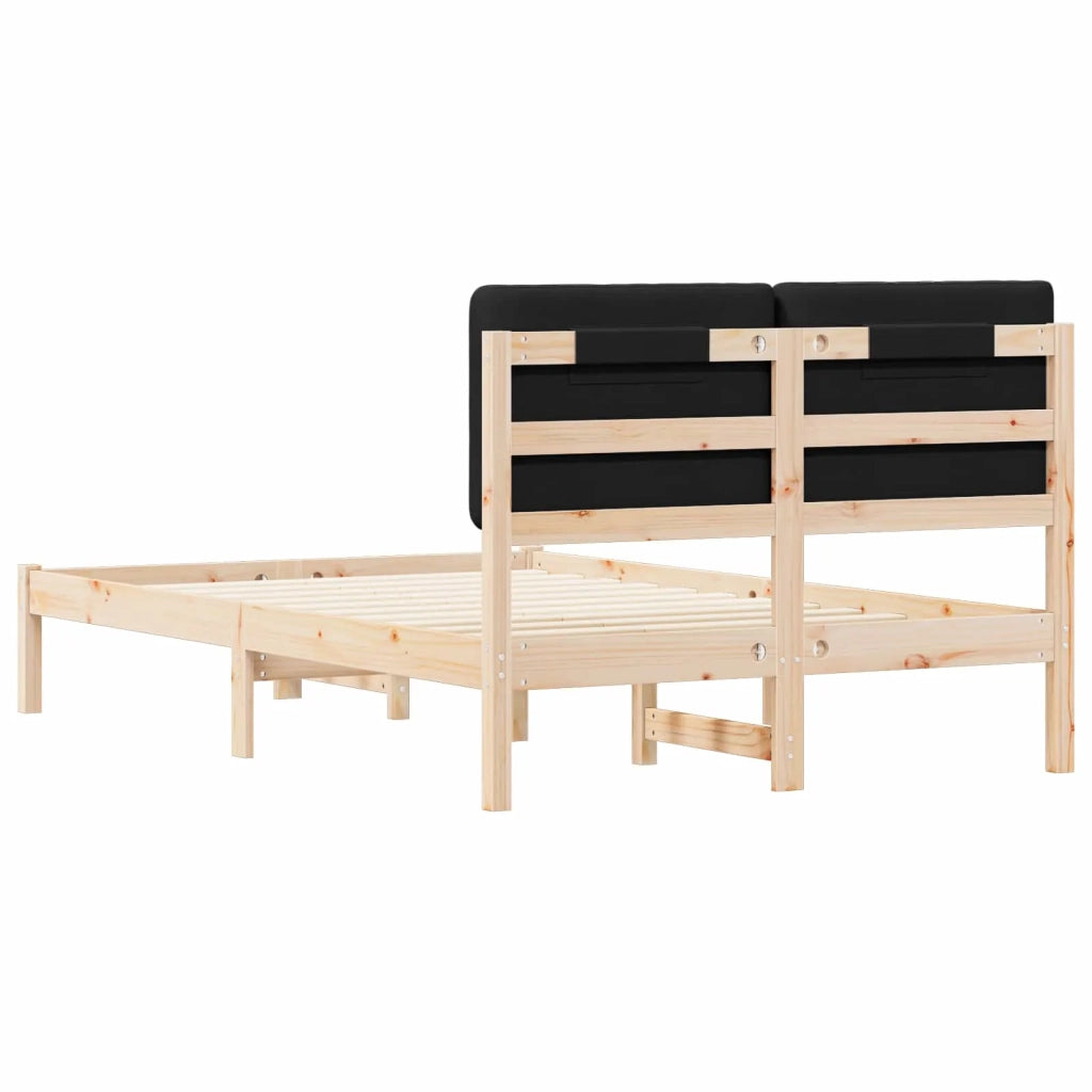 Letto matrimoniale | Letto per adulti | Letto con Testiera Rivestita Nero 135 x 190 cm Pino massello