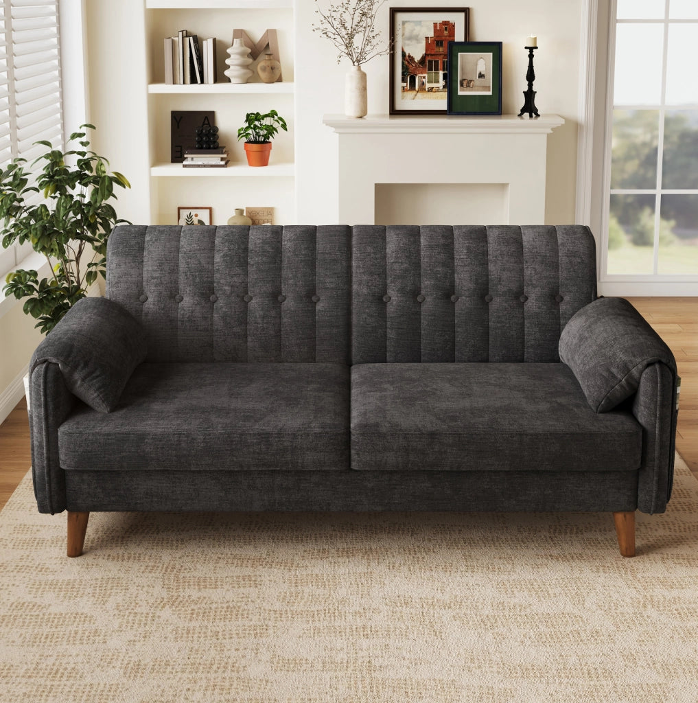 Divano 2 posti in chenille grigio scuro 161;5 x 79 x 83;5 cm con braccioli e tasche laterali