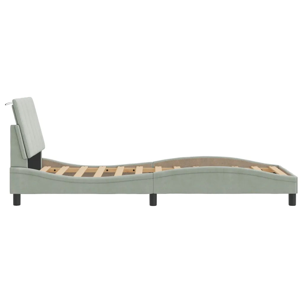 Letto singolo | Letto per adulti | Giroletto con LED senza Materasso Hanko Grigio Chiaro 90x190 cm in Velluto