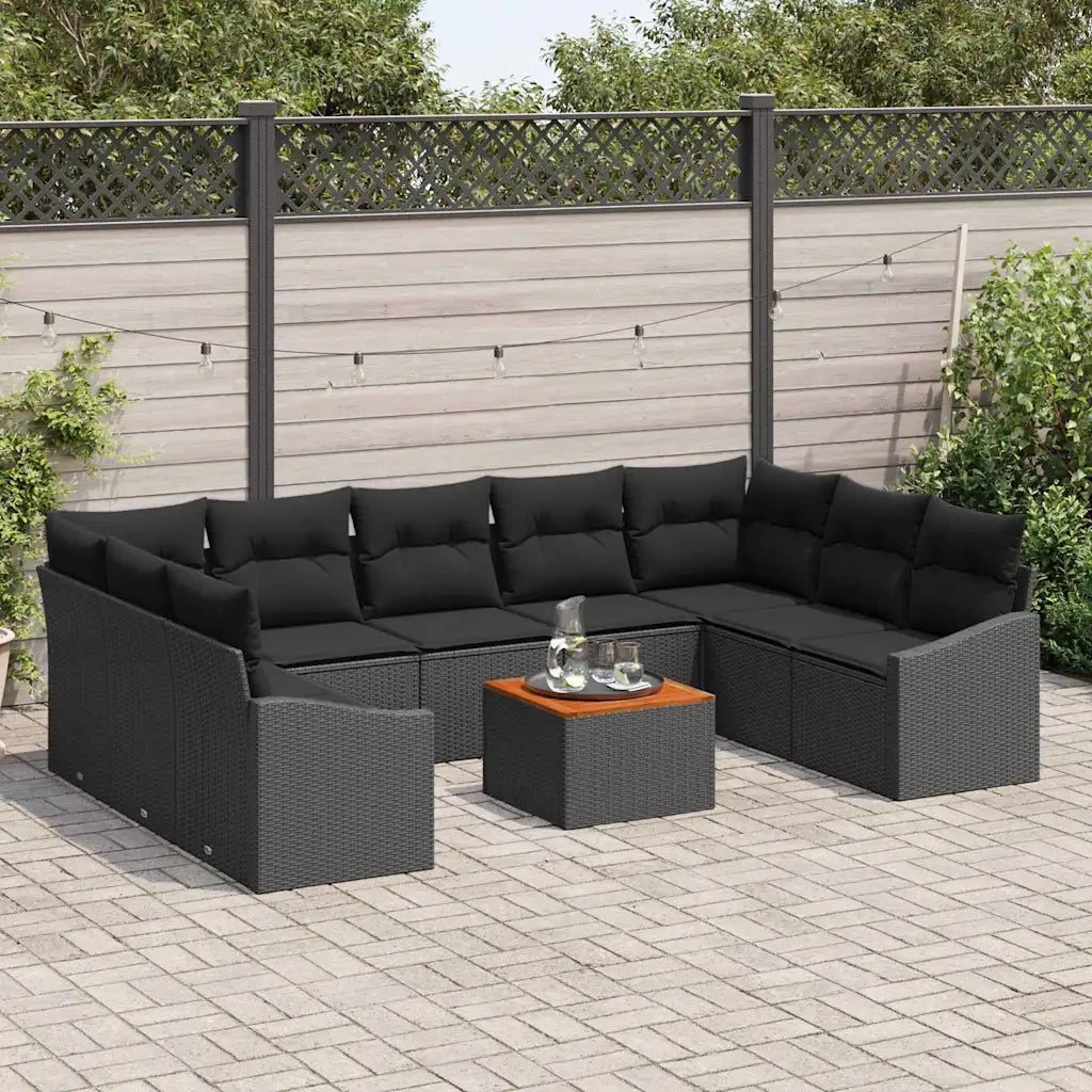 Set Divano da Giardino con cuscino 10 pcs Nero polyrattan