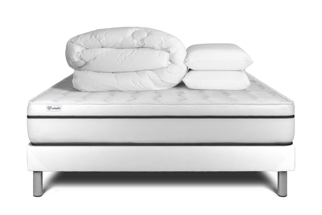 Pacchetto letto completo - Materasso 180x200cm + Box spring con doghe (kit) + 2 cuscini + Piumino - Vital Spa