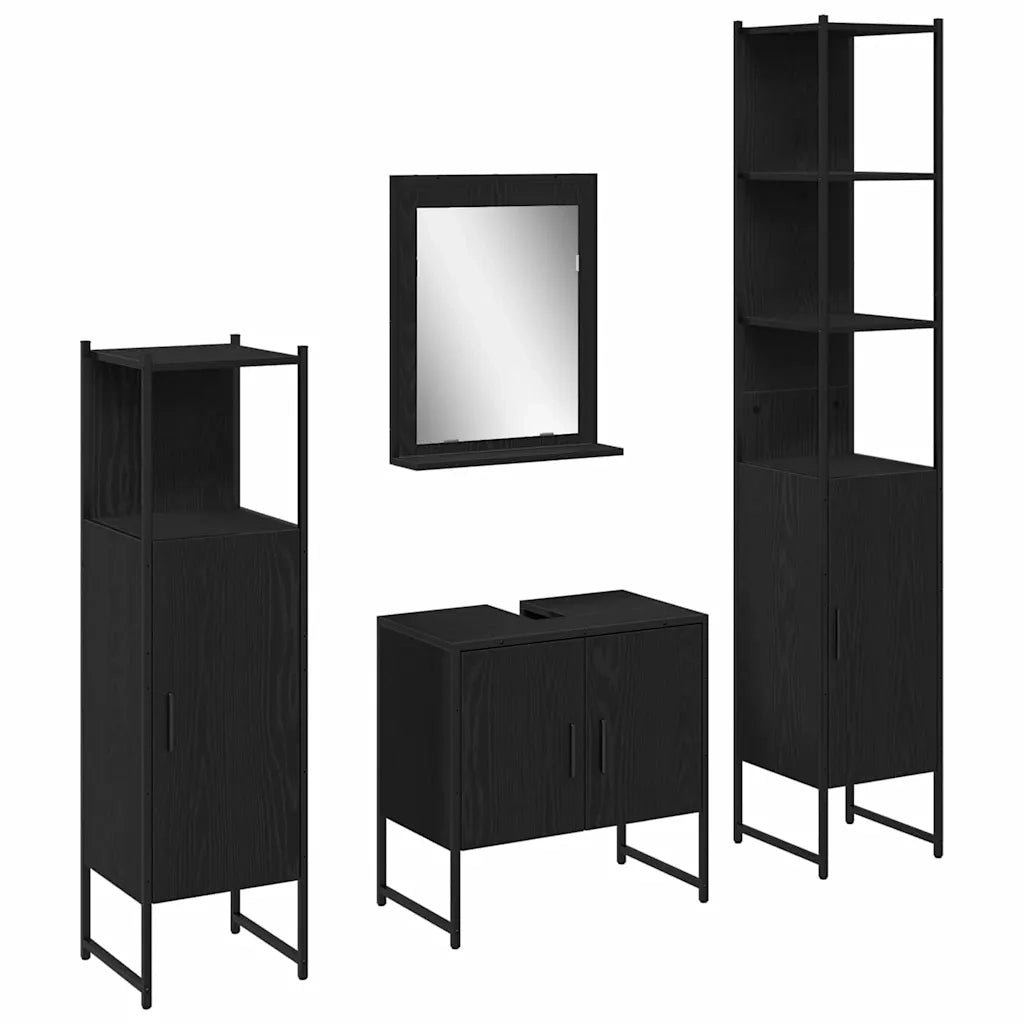 Set di mobili per il Bagno | Armadio da bagno 4 pz Nero Legno multistrato