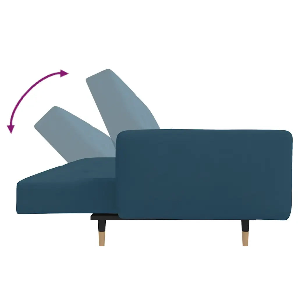 Divano Letto a 2 Posti con 2 Cuscini Blu in Velluto 375748