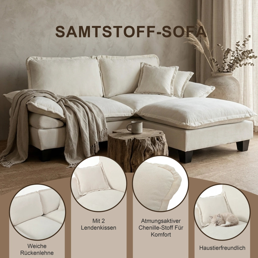 Divano a 2 posti con braccioli curvi in chenille beige 194 × 82 × 90 cm