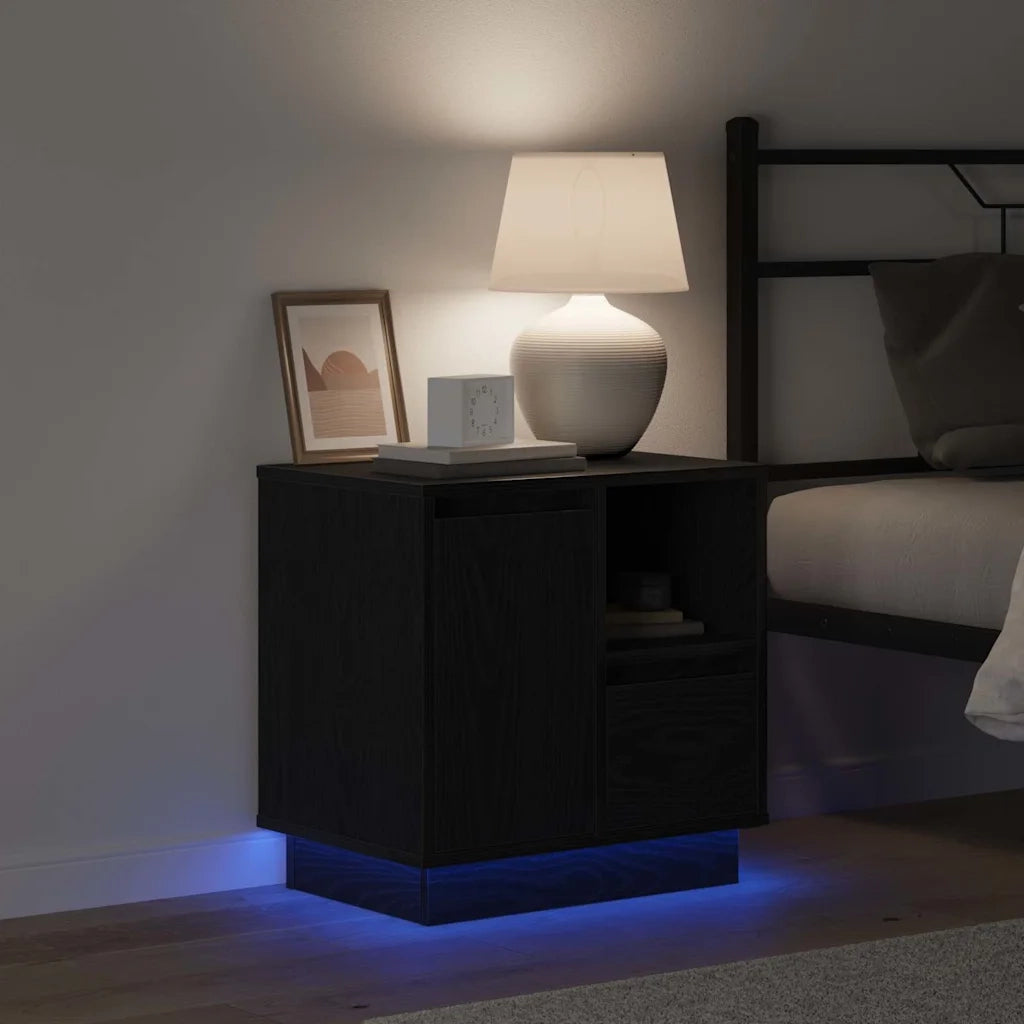Comodino | Armadio da Notte | Mobiletto da notte con cassetto Rovere Nero 50 x 34,5 x 50 cm.