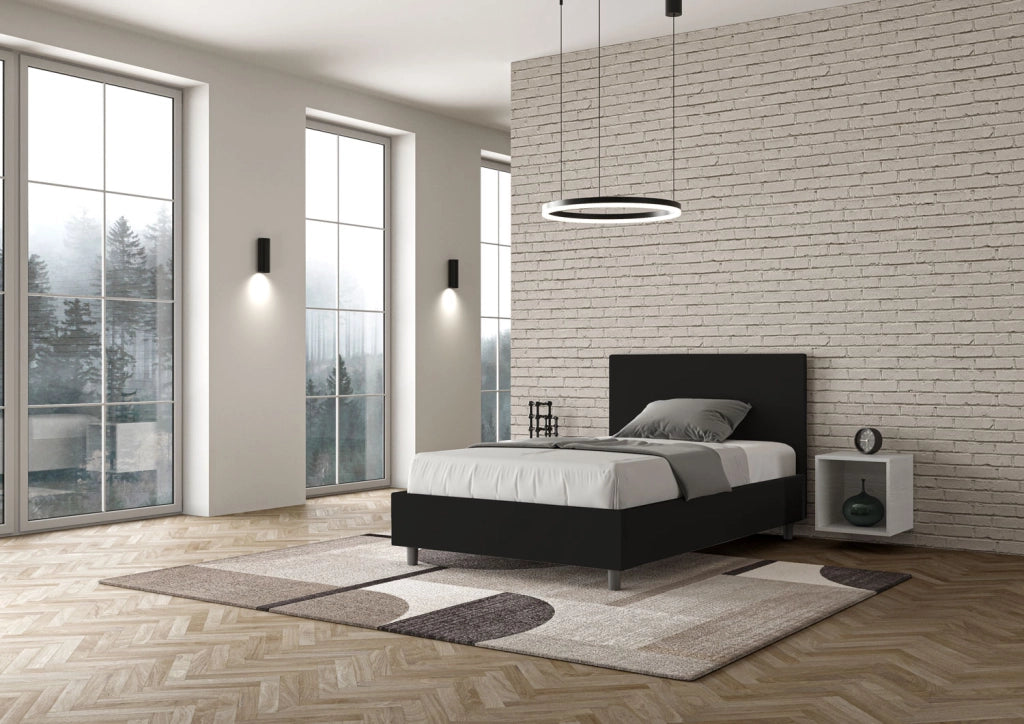 BS COM Letto una piazza e mezza con rete imbottito 120x200 similpelle nero