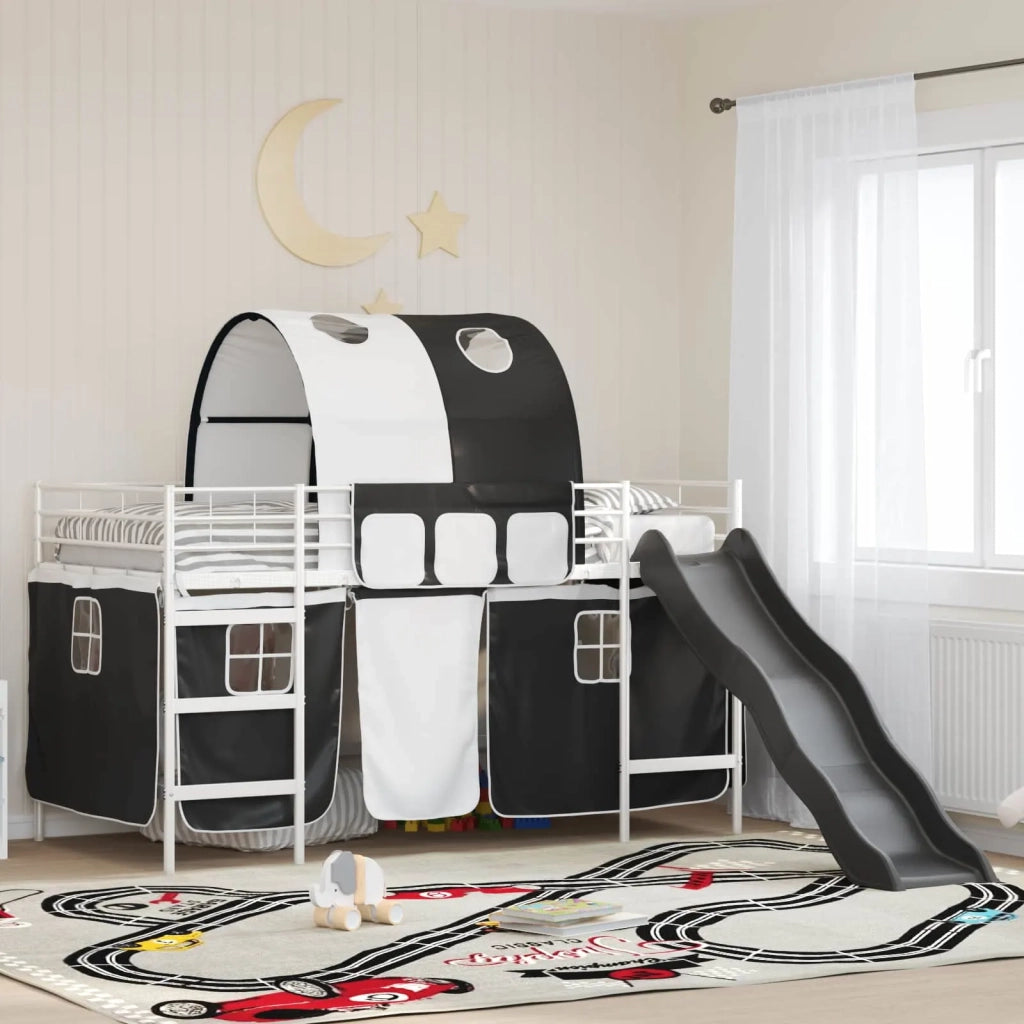 Struttura del letto loft per bambini Bianco e Nero Metallo