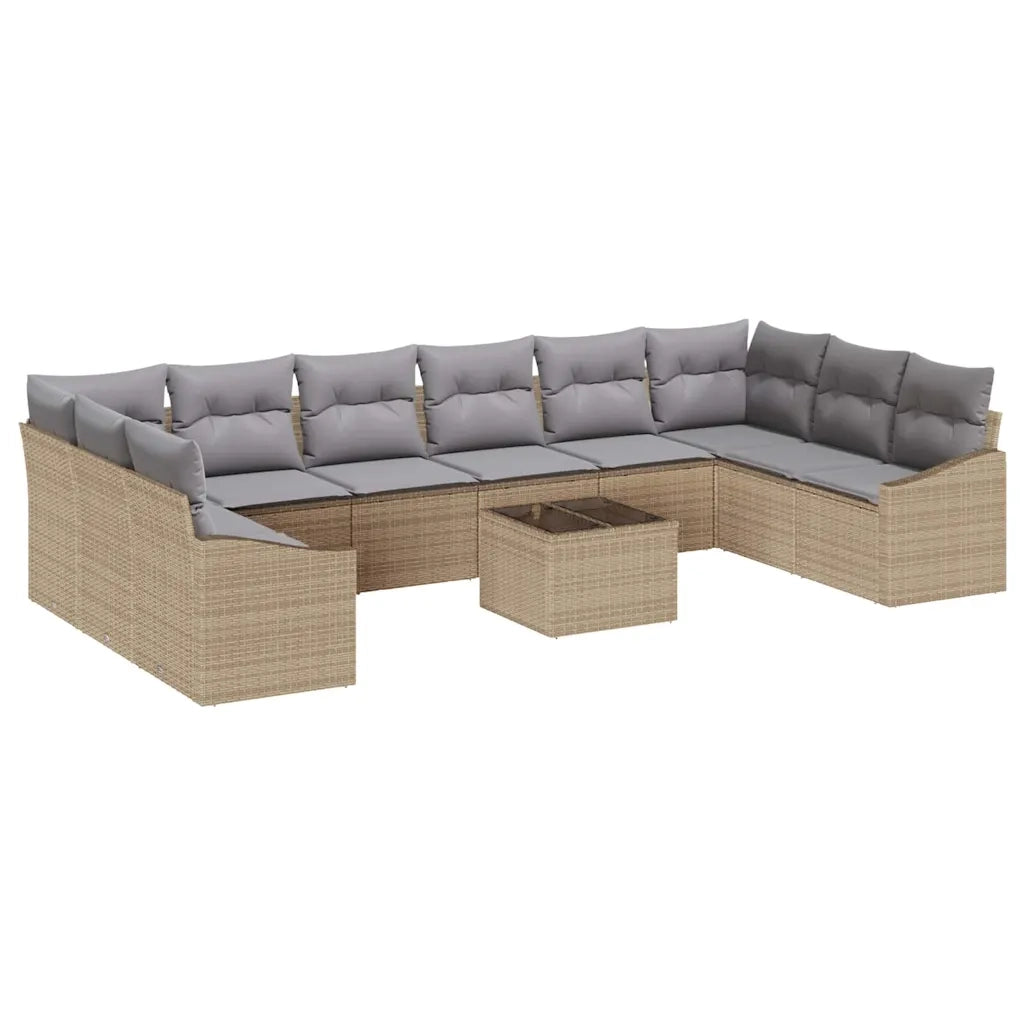 Set Divano da Giardino Beige e Grigio Chiaro polyrattan