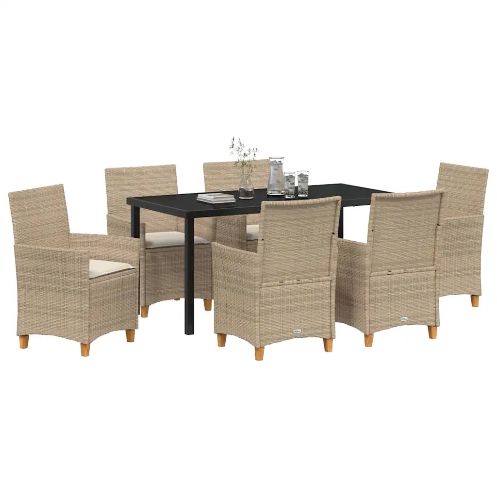 Set da Pranzo per Giardino 7 pcs Beige polyrattan