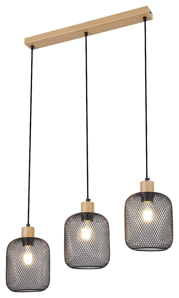 Lampada a sospensione Rabalux Grendel 3xE27 faggio/nero