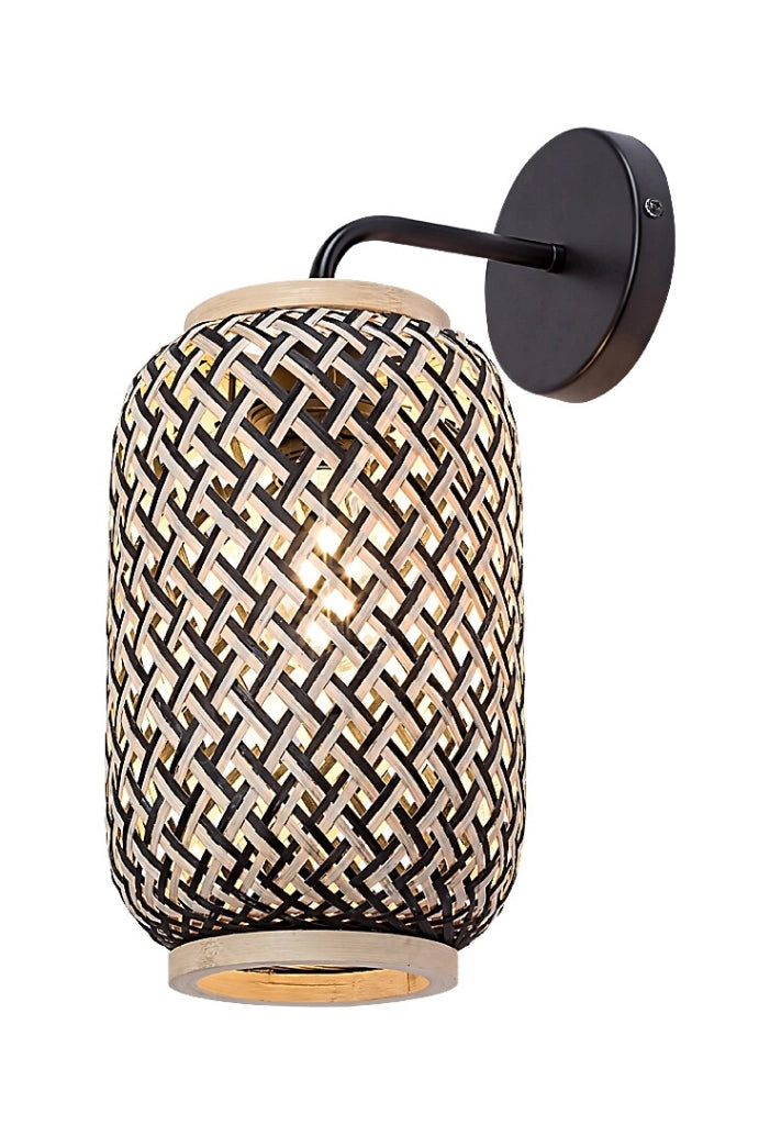 Applique scandinava E27 nero opaco rattan Adalla Rabalux