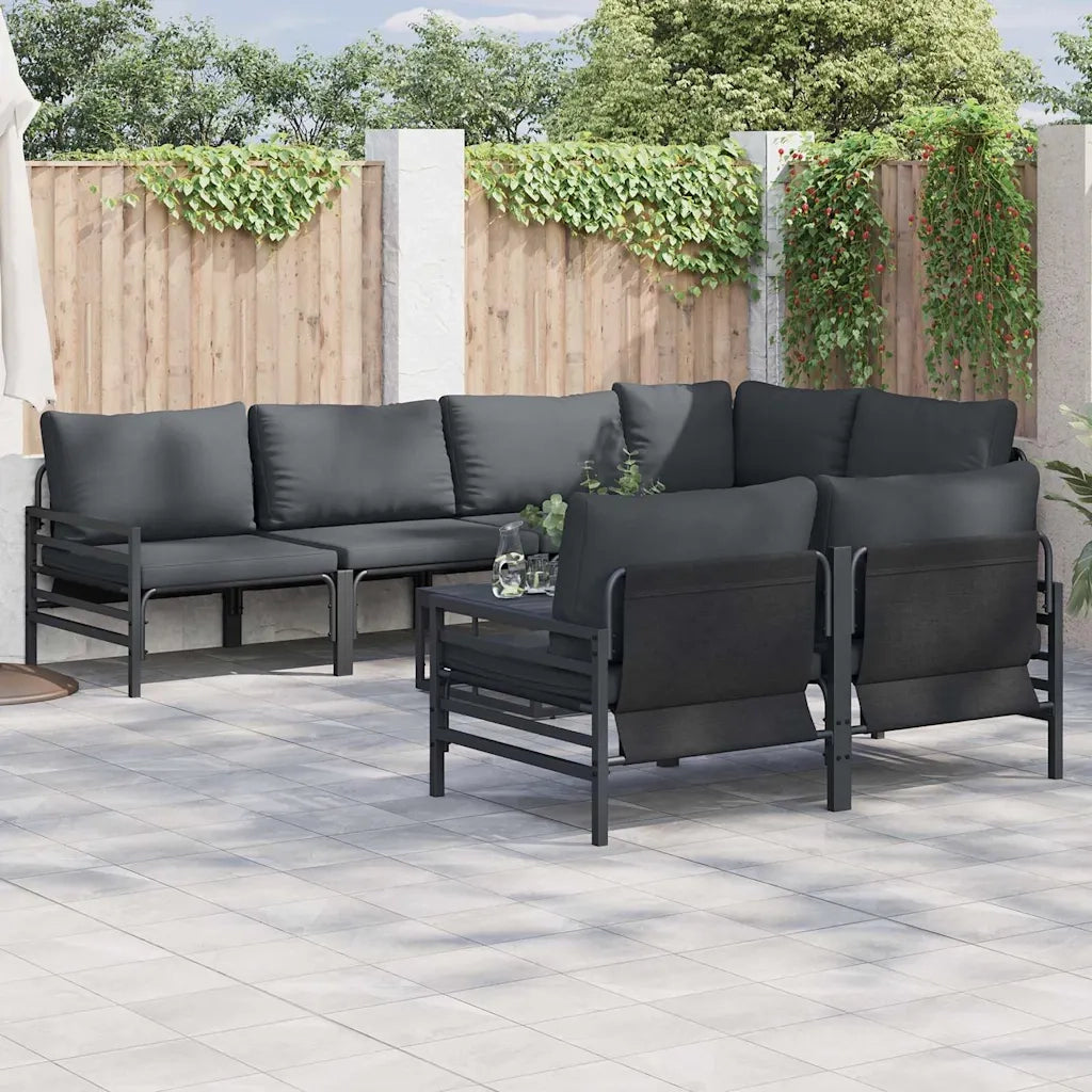 Set Divano da Giardino con cuscino 7 pcs Nero Acciaio