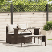 Set da Pranzo da Giardino 3pz con Cuscini in Polyrattan Marrone 4104182