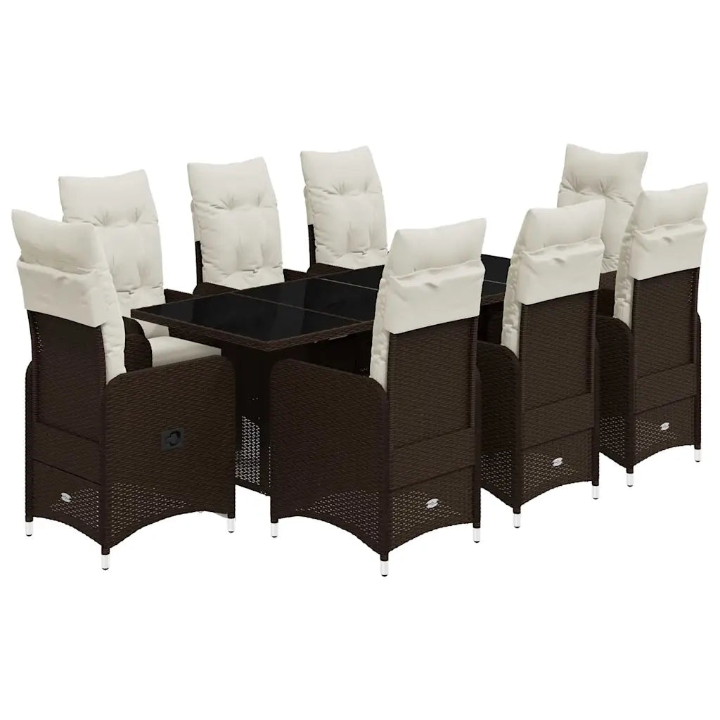Set Bistrò da Giardino 9 pz con Cuscini in Polyrattan Marrone 3277074