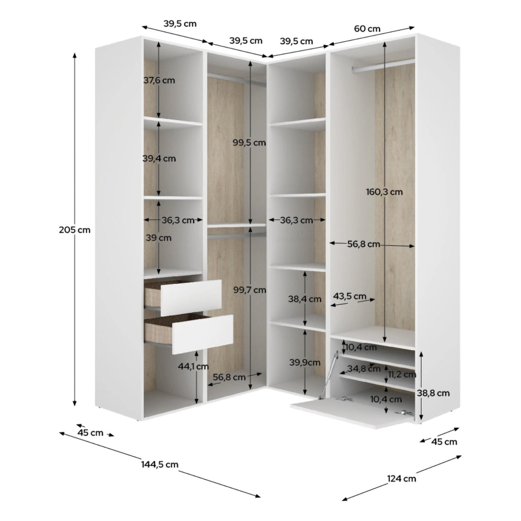 Armadio Camera da Letto Rawlinson, Guardaroba Grande Modulabile, 145x205h cm Bianco