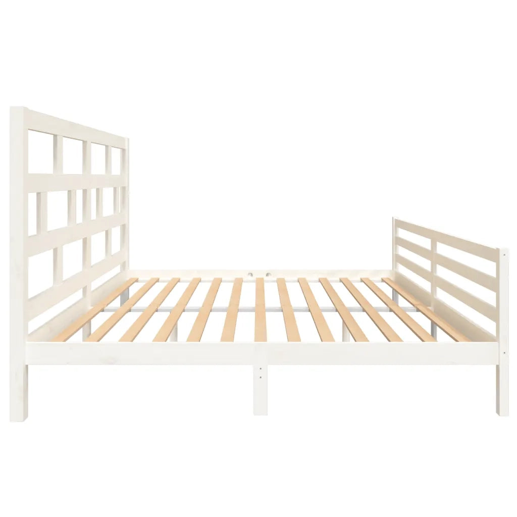 Letto matrimoniale | Letto per adulti | Giroletto Bianco in Legno Massello di Pino 200x200 cm