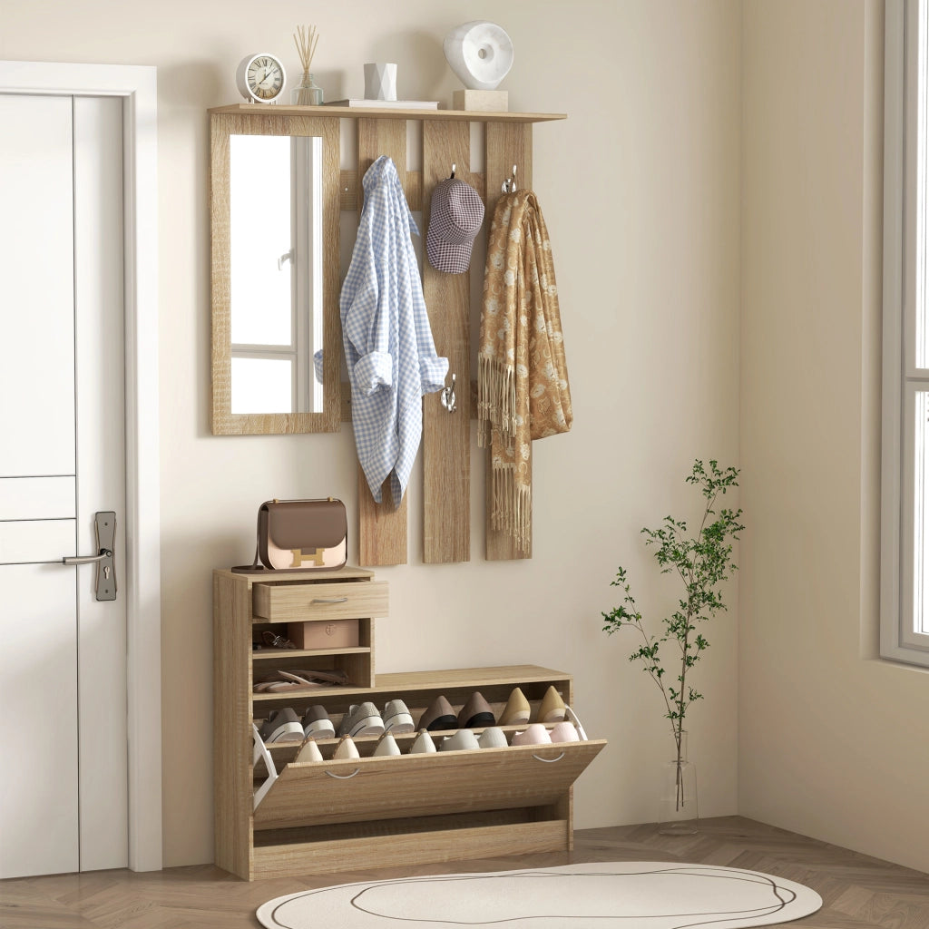 Panchina ingresso con specchio e appendiabiti ¨C Xylo ¨C bianco 90x10x91cm