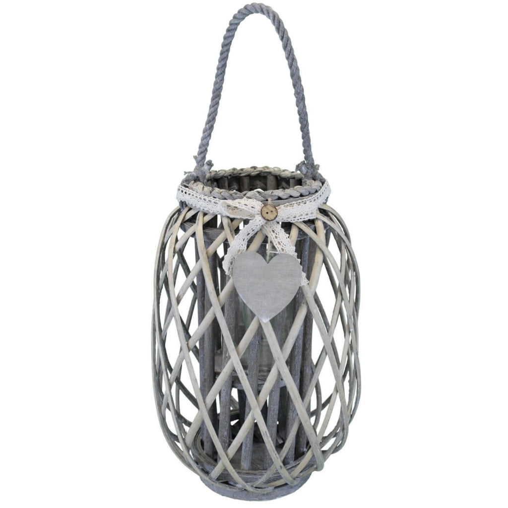 Lanterna in Vimini Rotonda in Vimini Vetro cm 28x28x45 - BRAD
