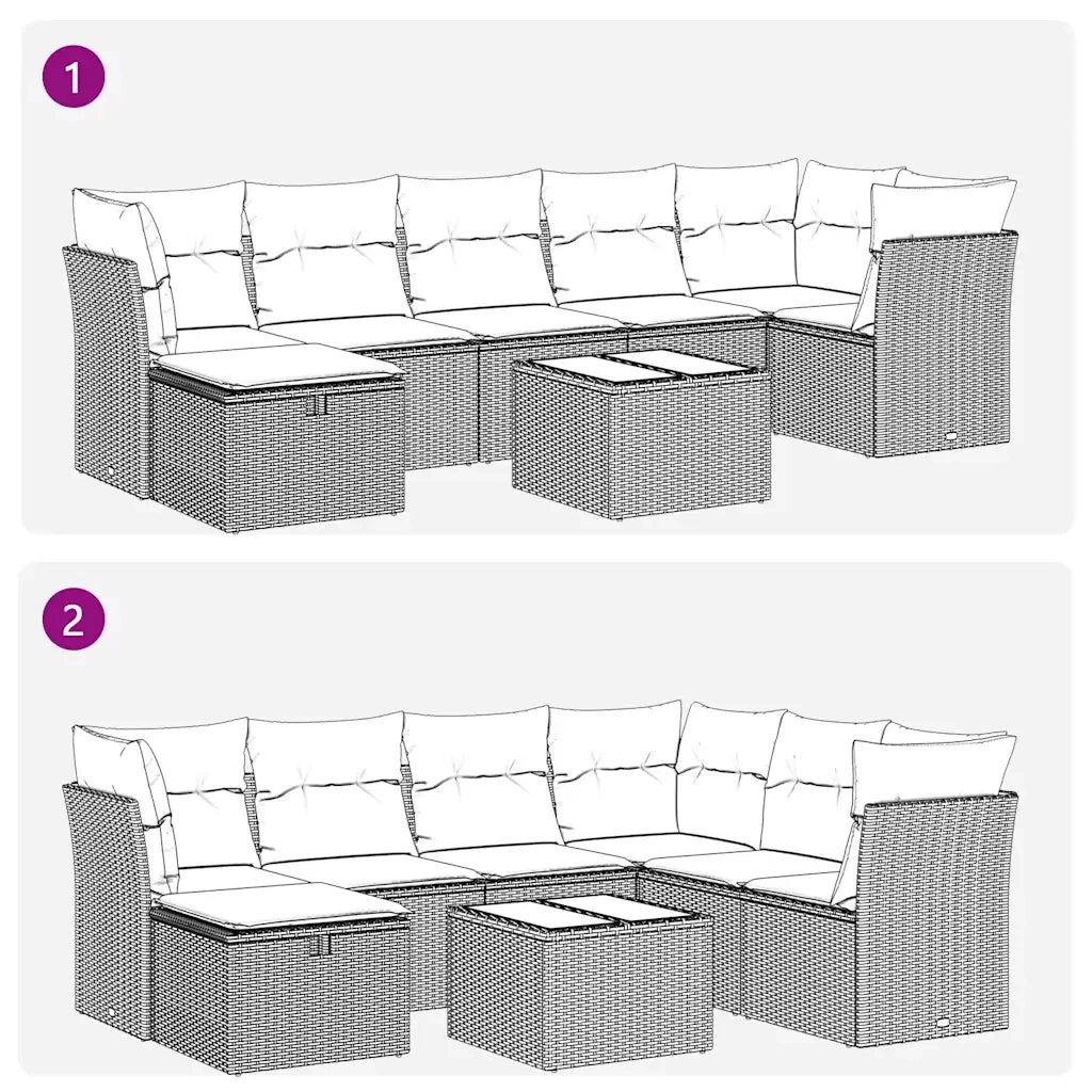 Set Divano da Giardino 8pz con Cuscini Grigio Chiaro Polyrattan 3325318