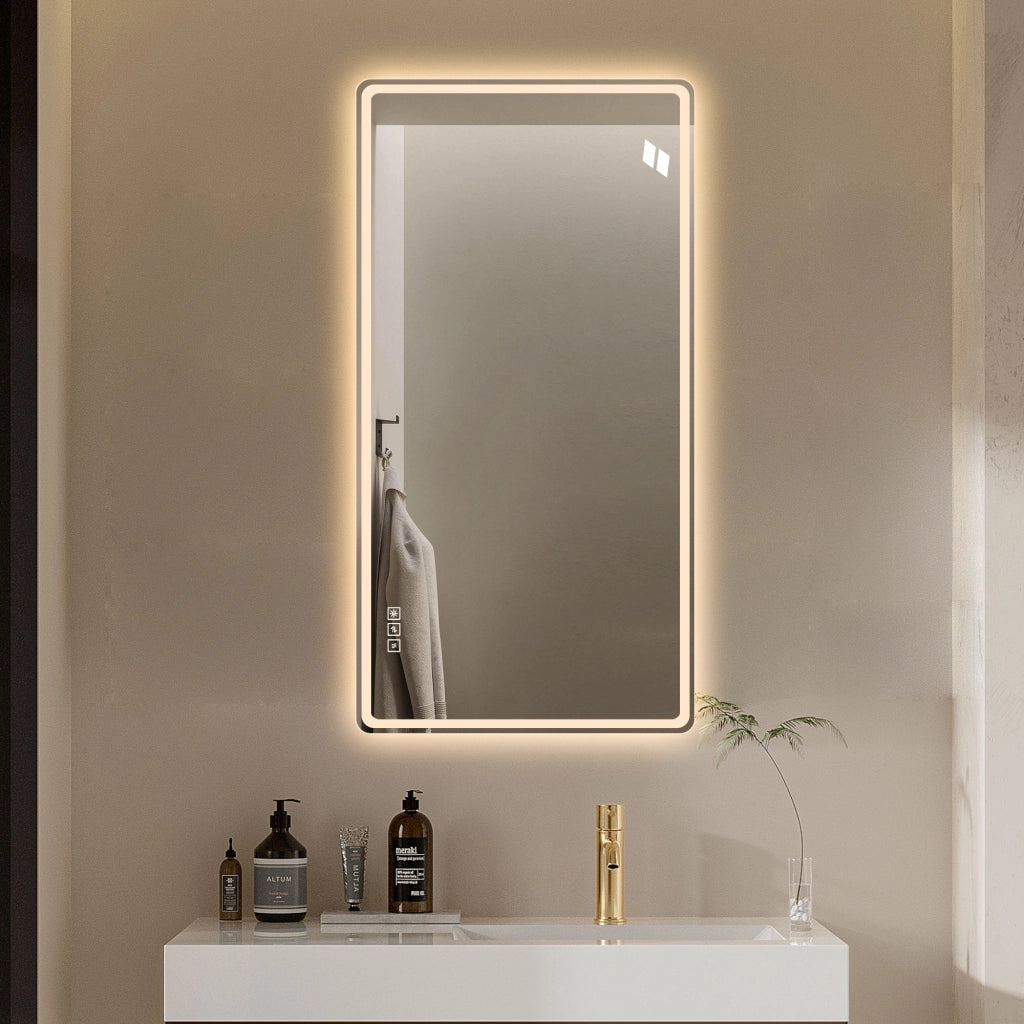Specchio LED da bagno 60×120 cm con luce frontale e posteriore, antiappannamento, touch e montaggio verticale/orizzontale