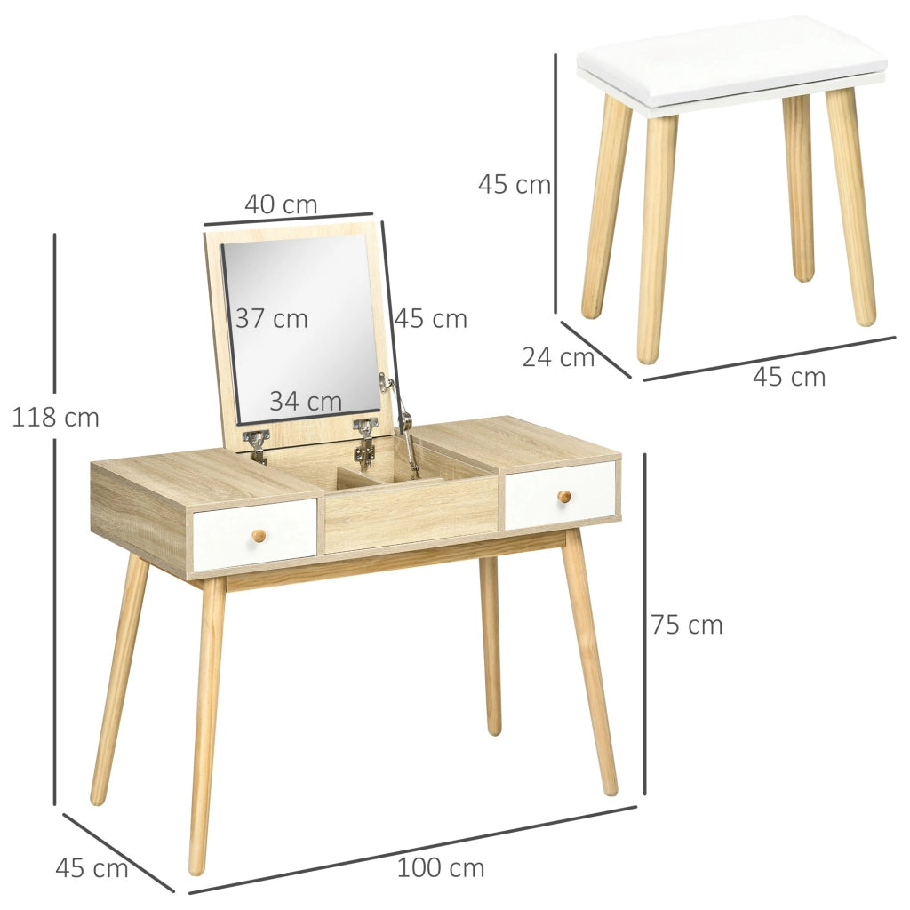 Tavolo da trucco con specchio ¨C Minimal ¨C naturale 100x45x118 cm