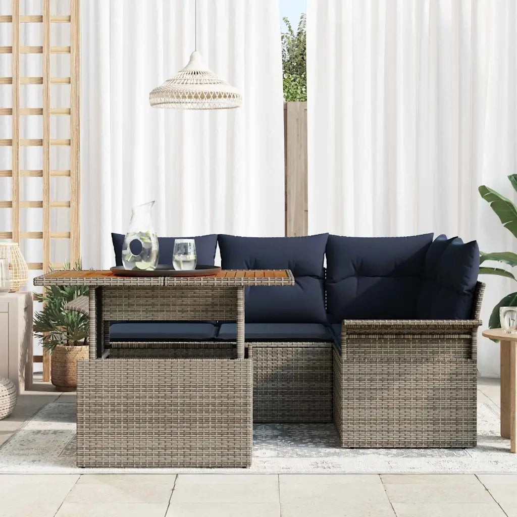 Set Divano da Giardino con cuscino 5 pcs grigio e blu navy 3349331