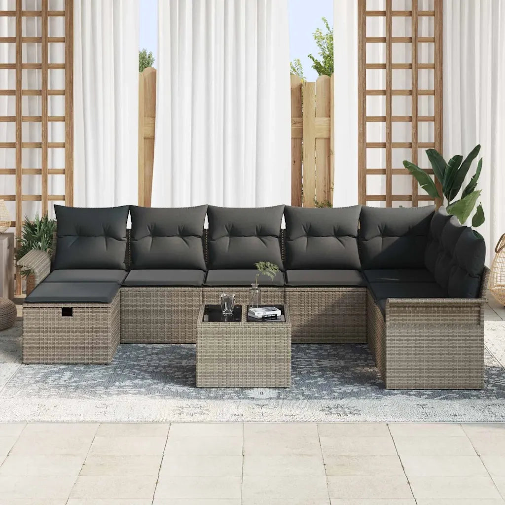 Set Divano da Giardino con cuscino 9 pcs Grigio Poly Rattan 3360270