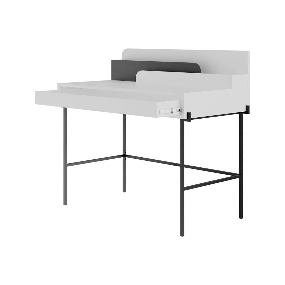 Scrivania con Cassetto 101x60x110 cm in MDF Leila Bianco e Antracite