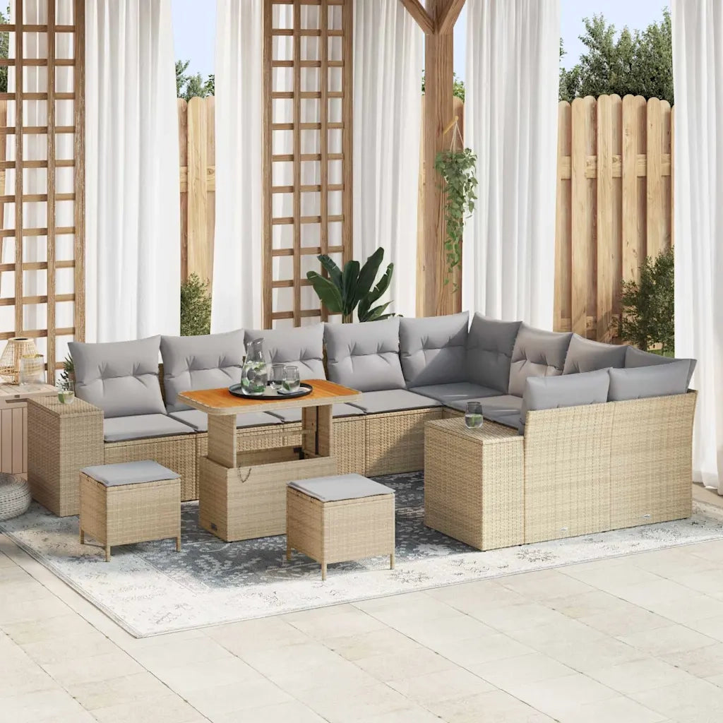 Set Divano da Giardino con cuscino 12 pcs Beige polyrattan