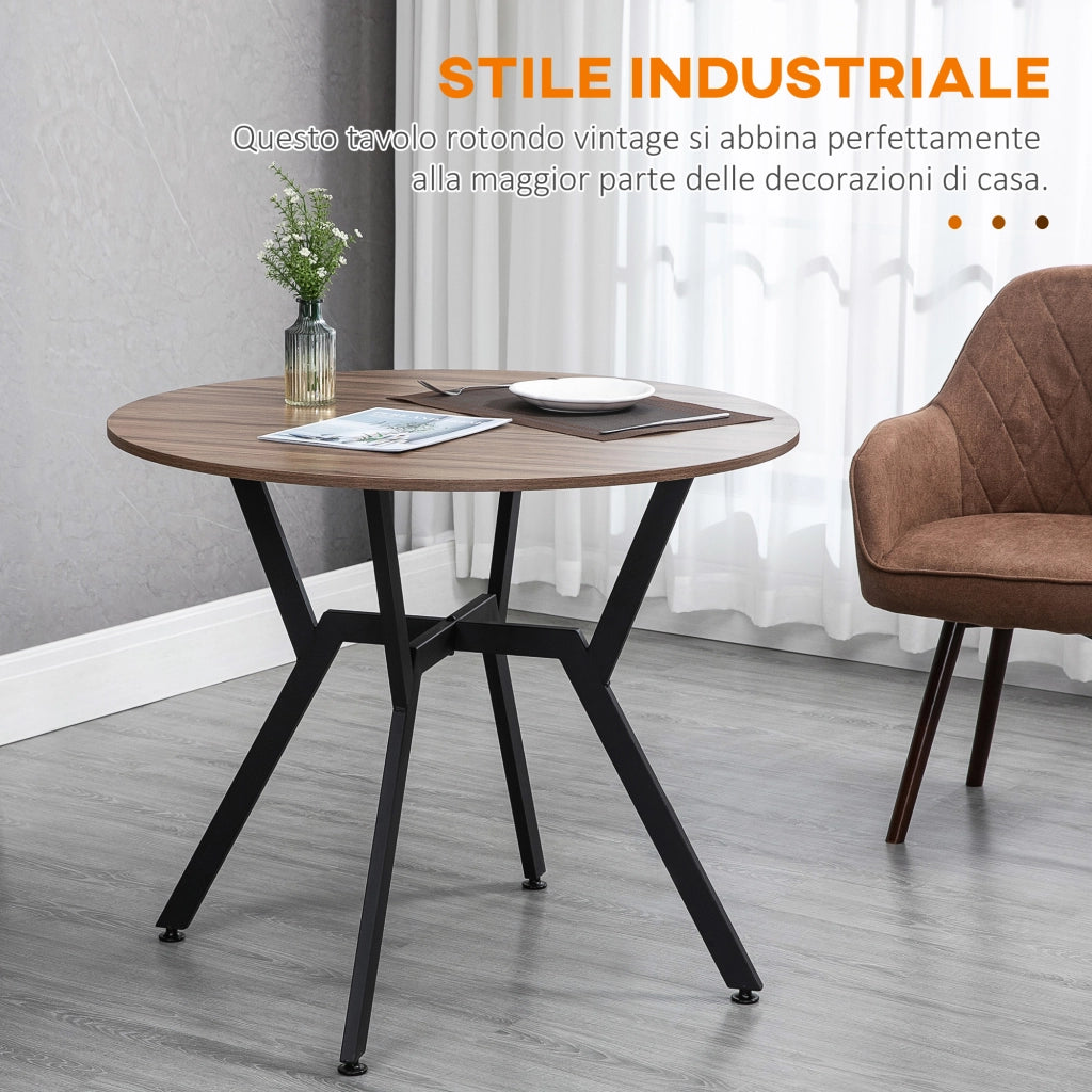 Tavolo da Pranzo Rotondo ¨C zephmum ¨C Legno e Acciaio Nero e Marrone ?90x76 cm