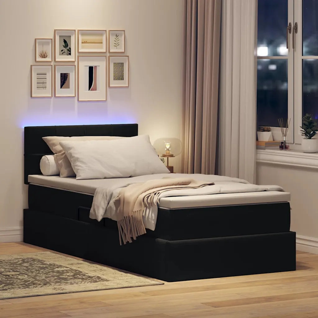 Letto con contenitore e LED con led Nero 90 x 190 cm Velluto 3371363